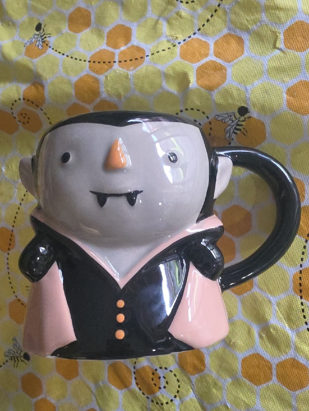 Vampire Character Ceramic Mug in Black & Pink
